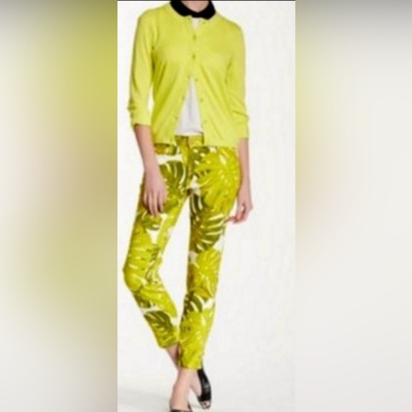 Kate Spade Broome Street Havana Leaf Cropped Jeans Size 28 Green Boho Tropical - Picture 1 of 11